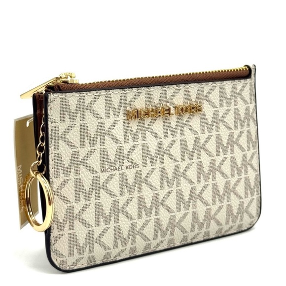 Michael Kors Jet Set Travel Small Signature Logo Coin Purse Vanilla - Picture 1 of 9